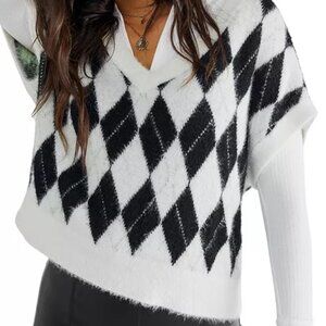 Free People Through the Motions Argyle Short Sleeve Sweater